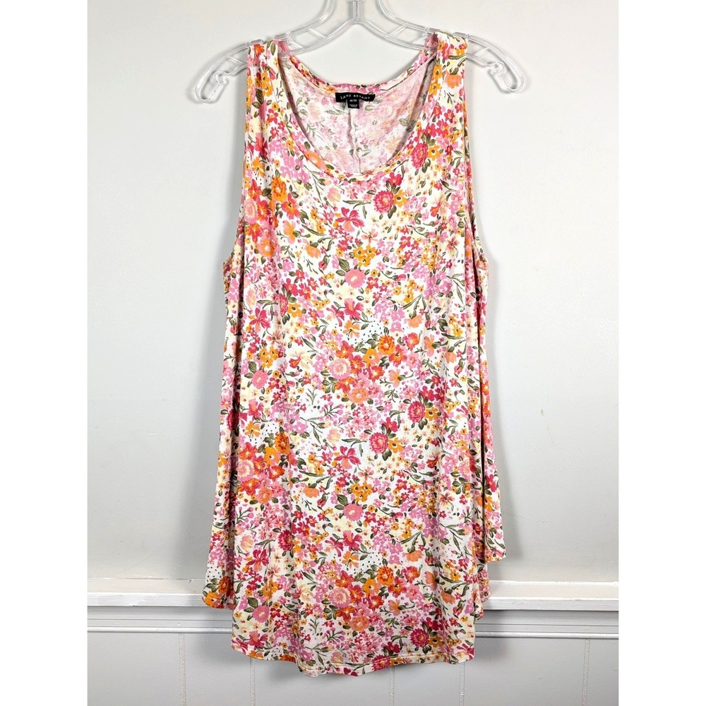 Lane Bryant Floral Swing Tank Top Tunic Pink Orange Sleeveless Scoop Neck 18/20